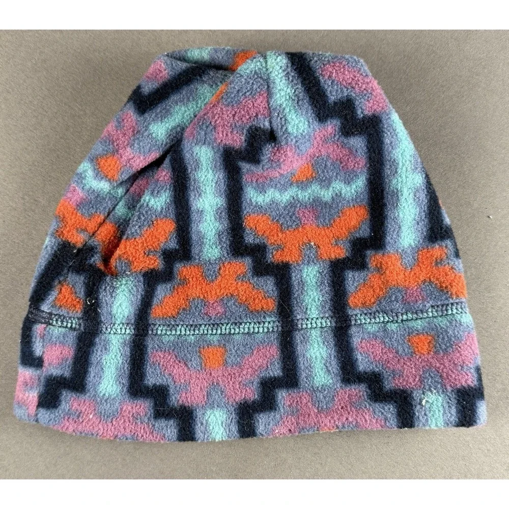 Vintage Patagonia Kids M Fleece Beanie Multicolor Geometric 100% Polyester